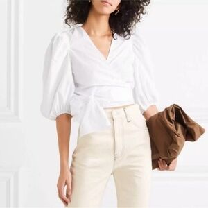 Ganni White Wrap Top